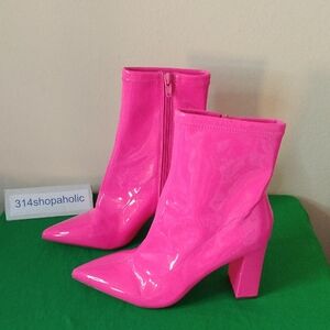 Pink Patent Leather Ankle Boots